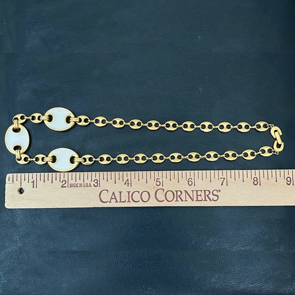 Vintage Unsigned Gold-tone White Enameled Mariner Link Chain 18” Necklace 43.1g - Picture 7 of 12